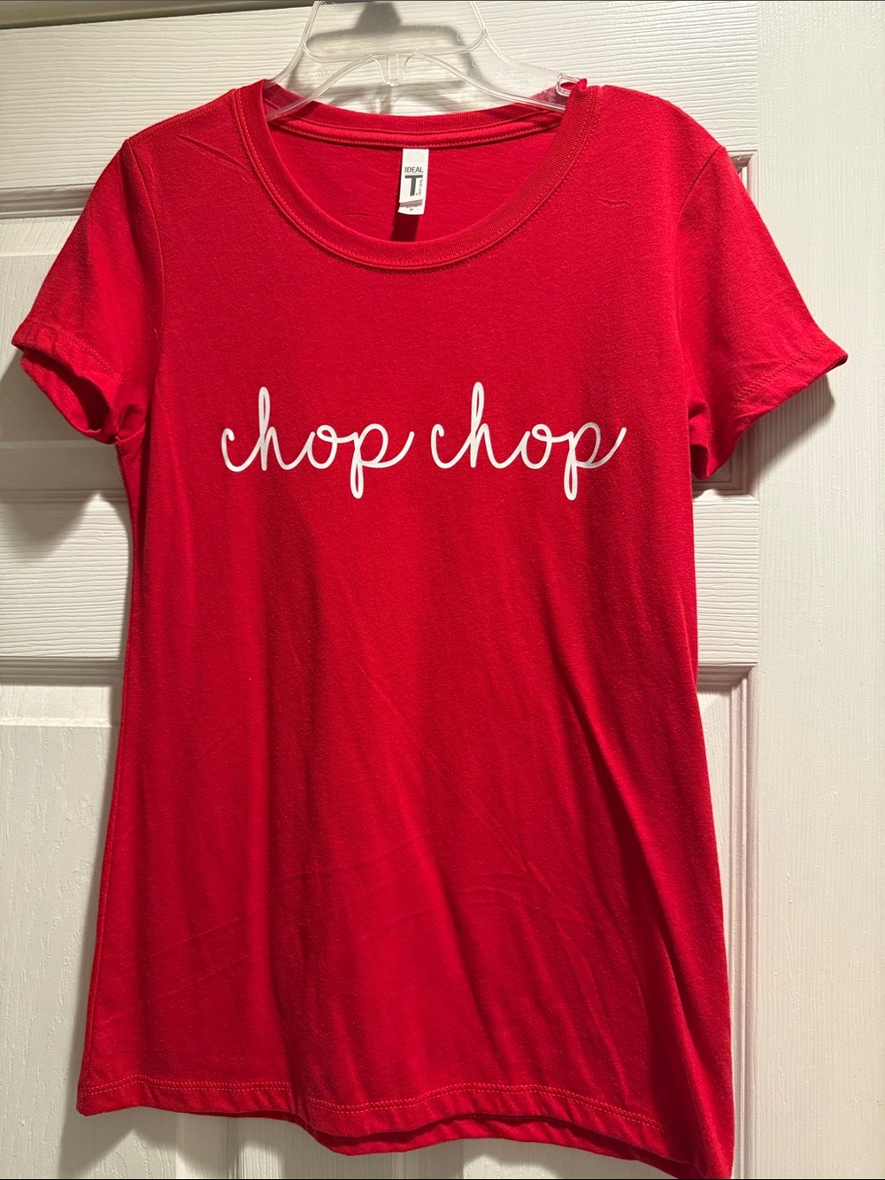 Women’s Red 'chop chop' Graphic Tee - Classic Crew